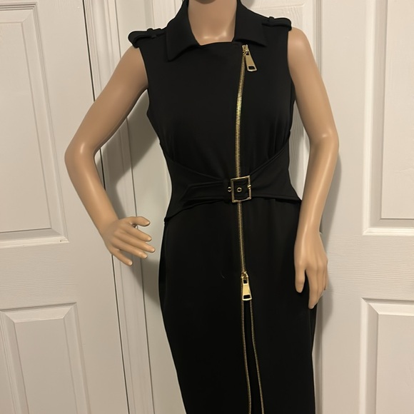 CALVIN KLEIN BLACK WITH GOLD ZIPPER MIDI DRESS SIZE 4 - Picture 6 of 9